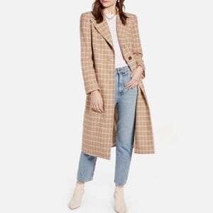 Something Navy Single Breasted Wool Blend Plaid Overcoat